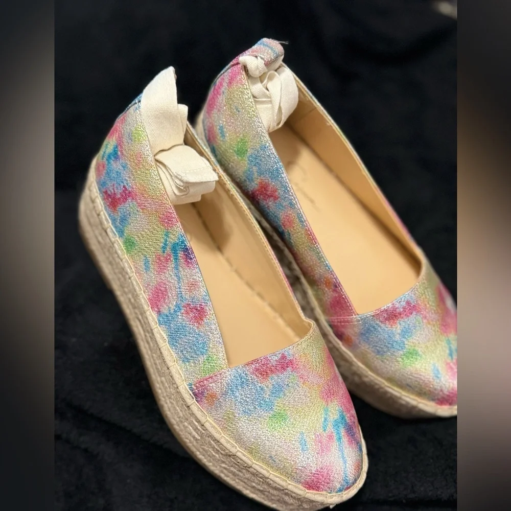Jessica Simpson Pink and Blue Espadrilles with Artistic Design New*
